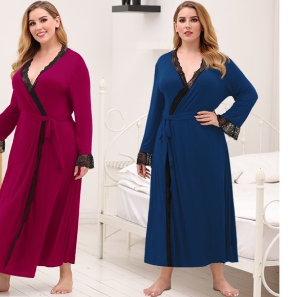 Celkuser Womens Plus Size Lace Edge Robe - Picture 5 of 7
